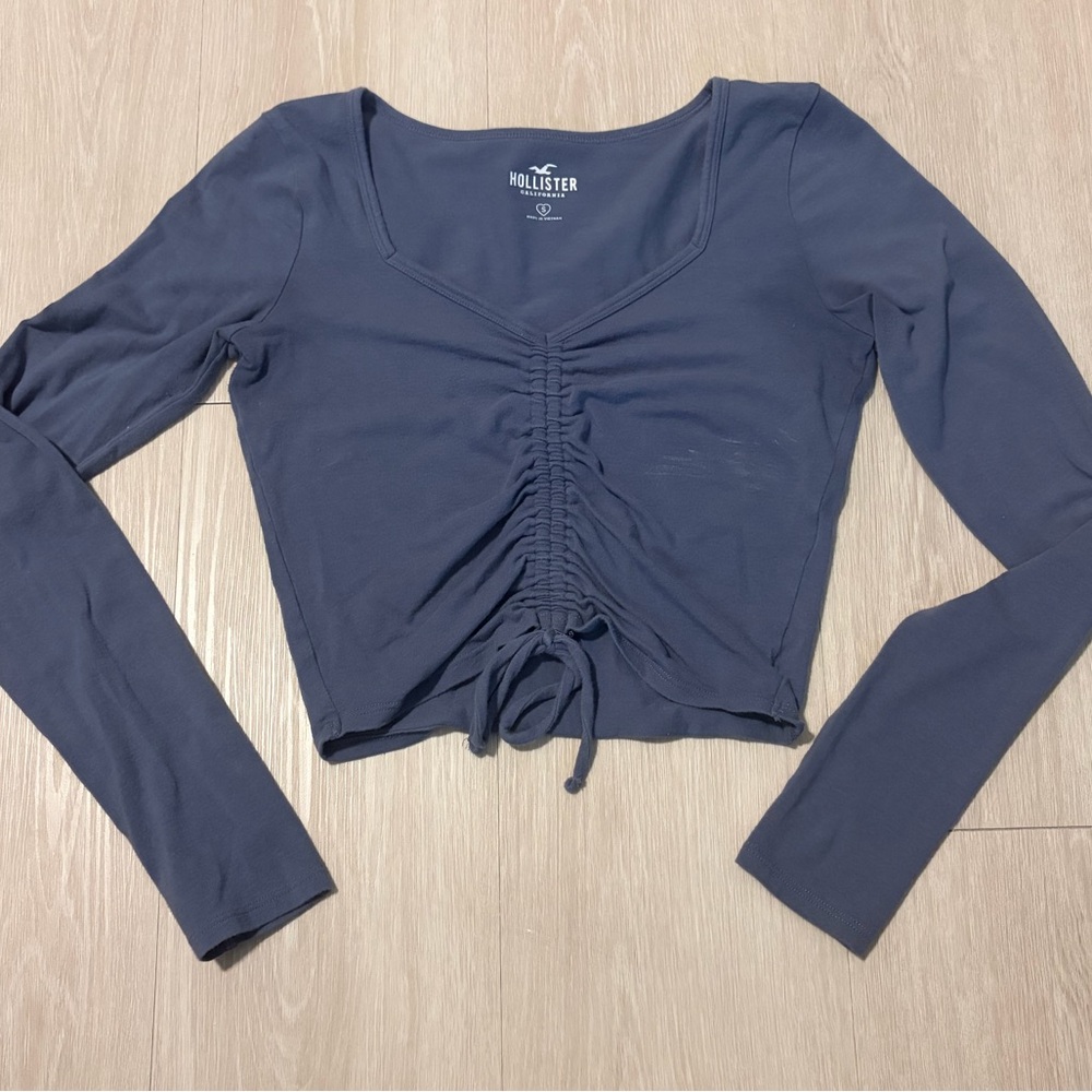 Hollister Women's Slate Blue Ruched Crop Top